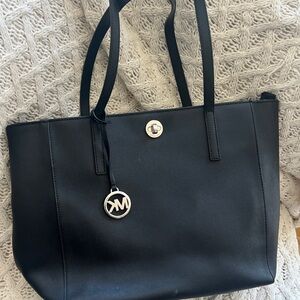 Michael Kors Black Leather Tote with Logo Charm